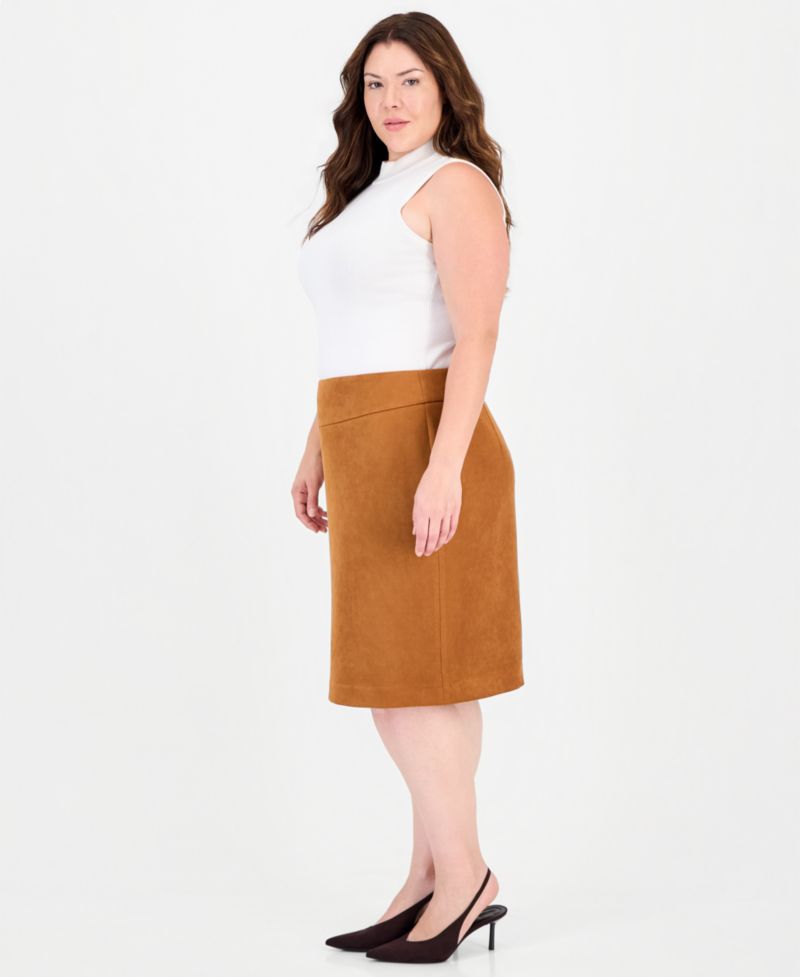 Plus Size High-Waisted Faux Suede Skirt