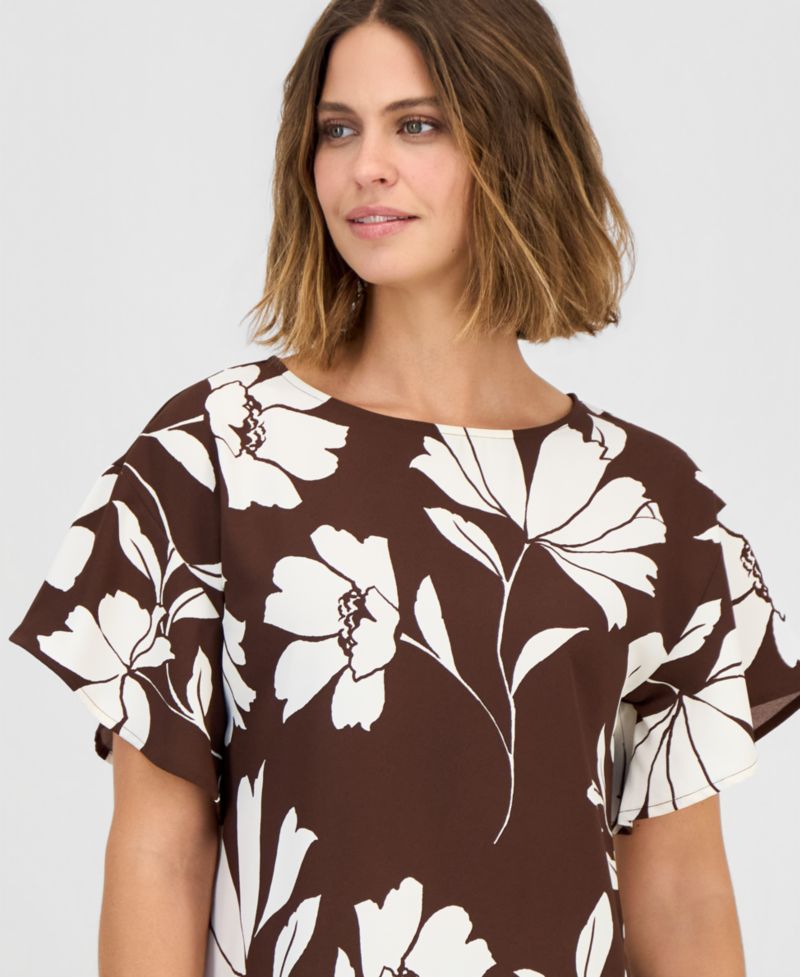 Women's Flutter-Sleeve Boat-Neck Top, Regular & Petite