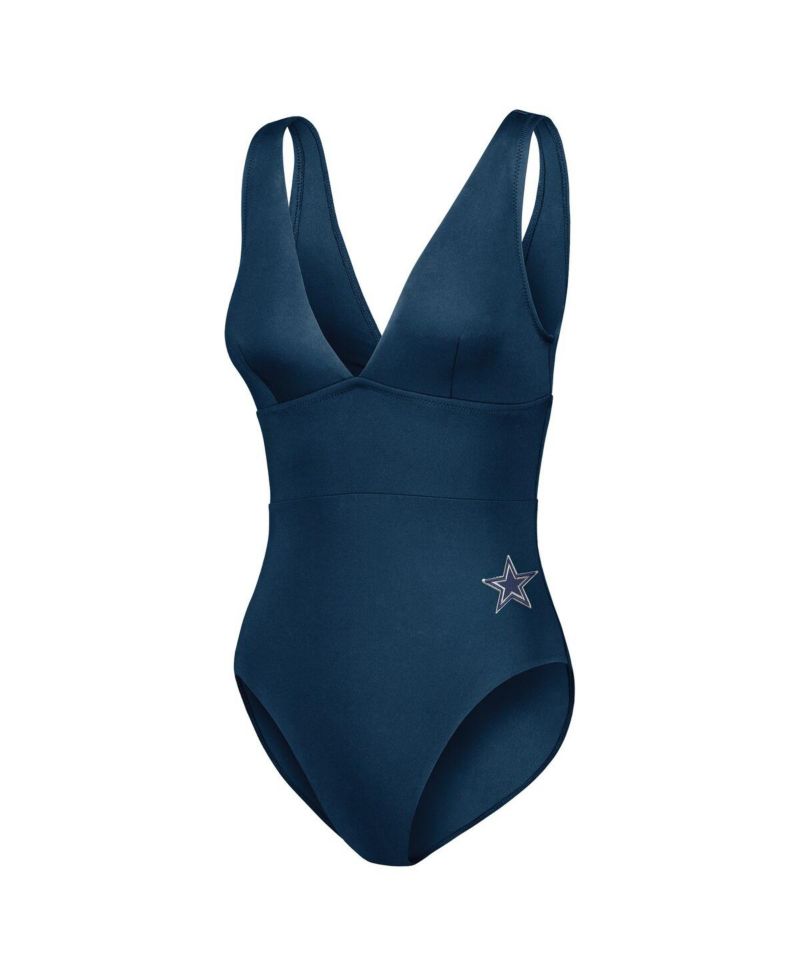 Women's 1-Piece Navy Dallas Cowboys Palm Modern V-Neck Swimsuit