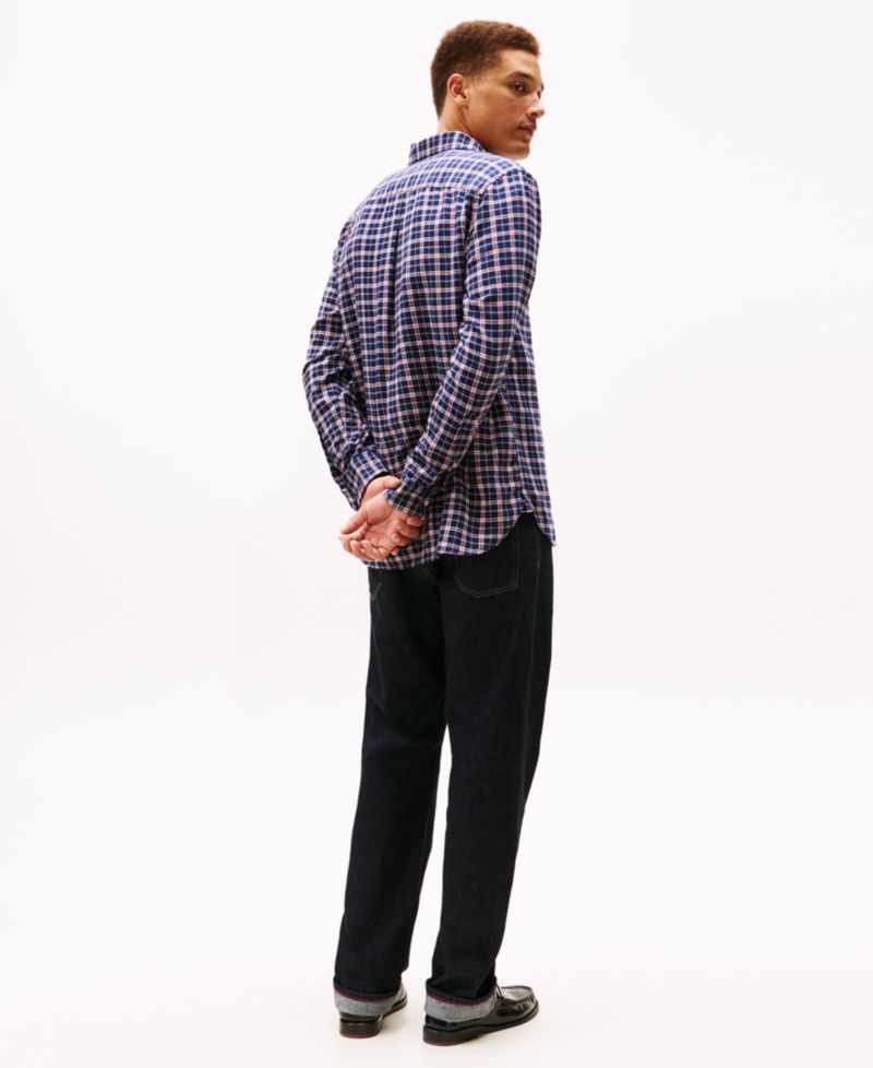 Men's Brushed Linen-Blend Medium Check Shirt