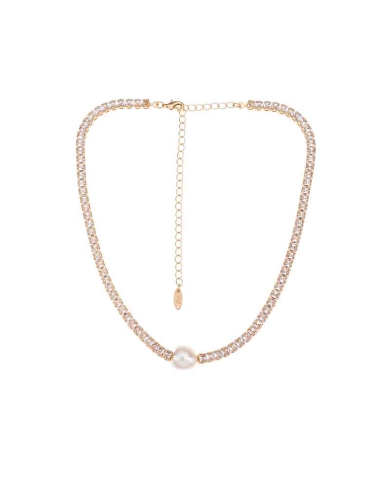 Single Freshwater Pearl with Cubic Zirconia 18K Gold Plated Necklace