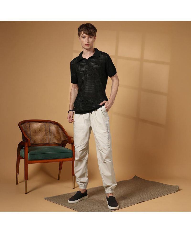 Men's Raven Black Textured-Knit Polo T-Shirt