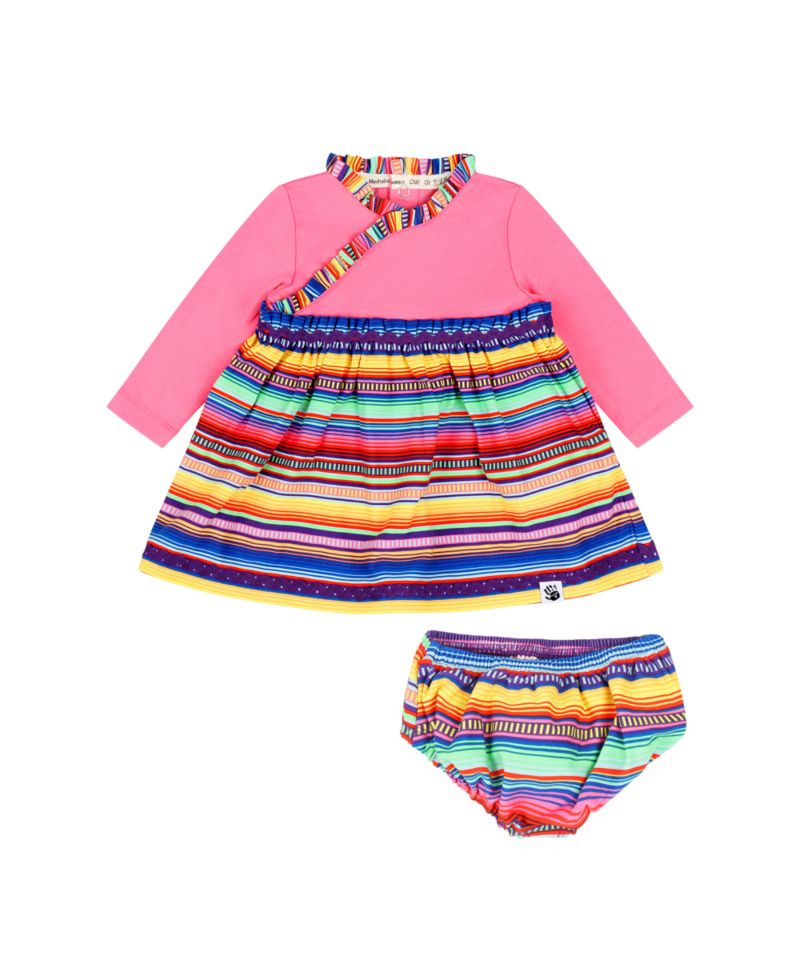 Infant Girls Long Sleeve Ruffle Trim Dress and Bloomer Set