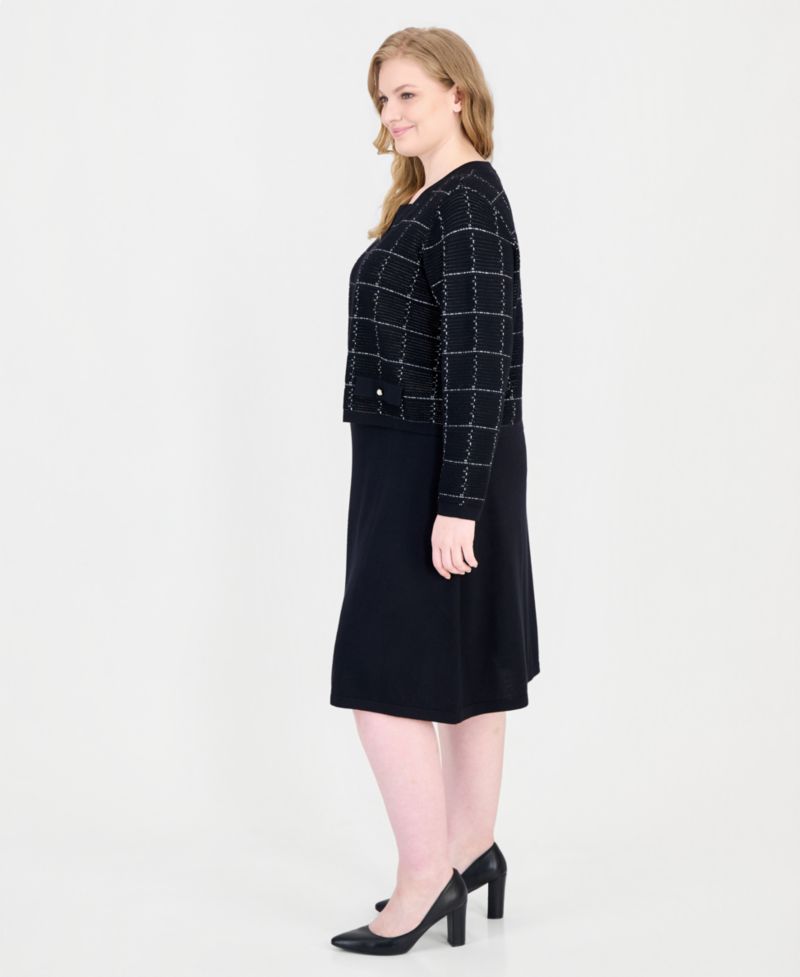Plus Size Scoop Neck Long Sleeve Jacket Sweater Dress