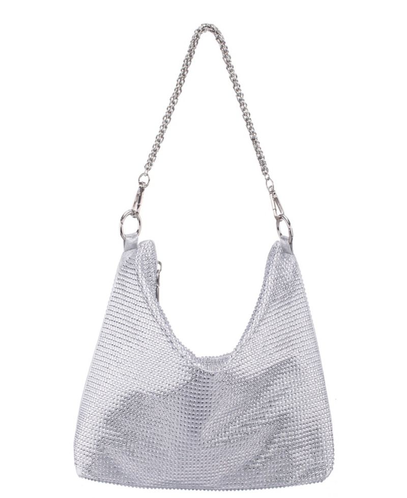 Crystal Embellished Zipper Hobo Bag