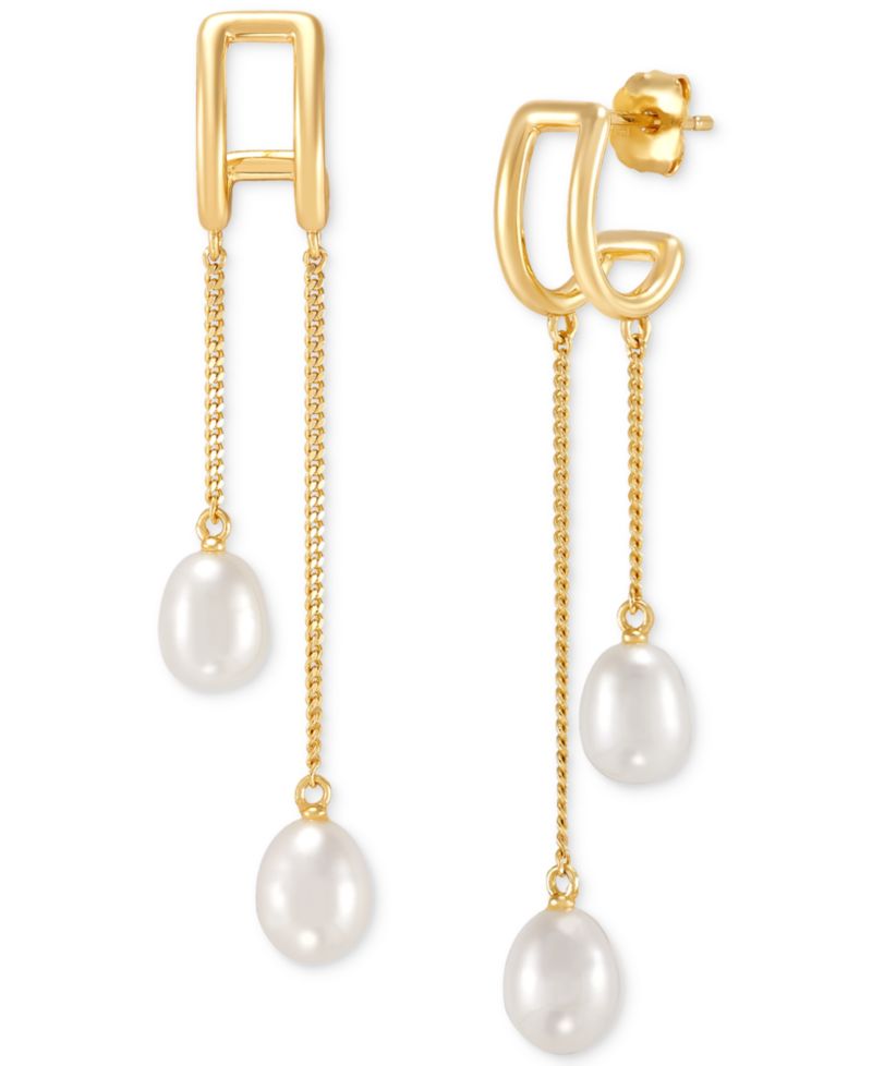 Giani Bernini Cultured Freshwater Pearl (7 x 5mm) Chain Drop Earrings in 14k Gold-Plated Sterling Silver