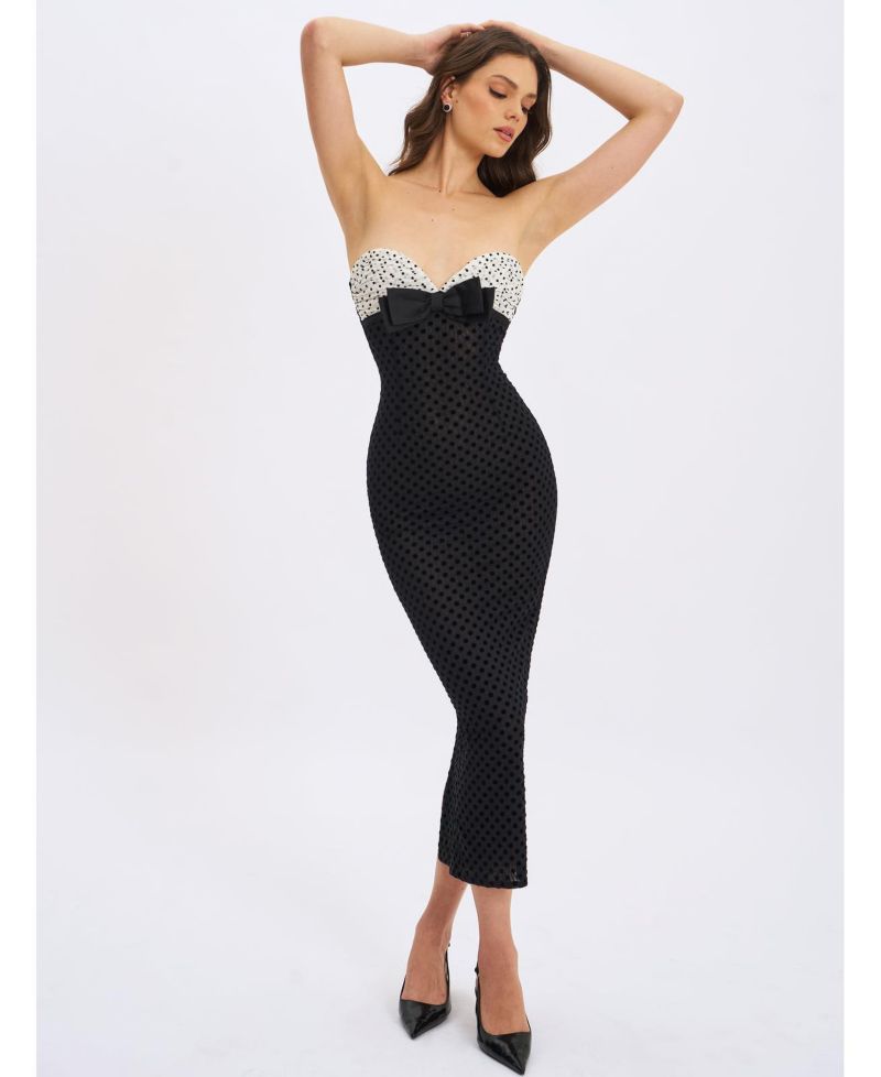 Women's Faith Black and White Polka Dot Sweetheart Maxi Dress