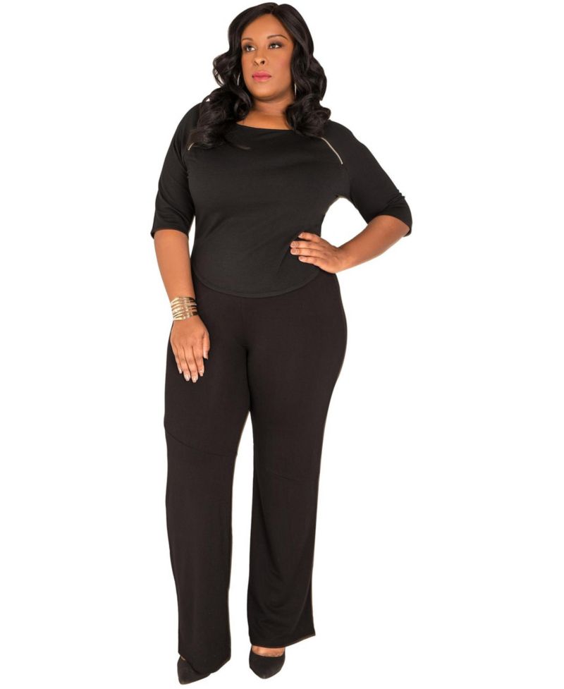 Plus Size Zipper Shoulders Short Sleeve T-Shirt