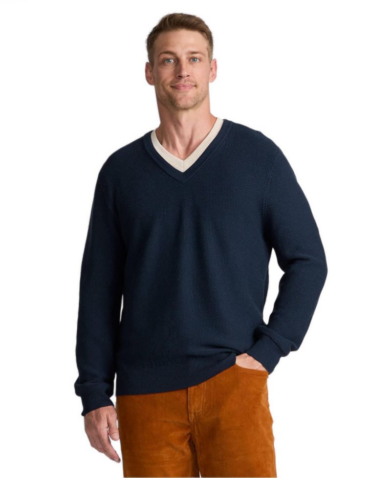 Men's Long Sleeve Washable Merino Wool V-neck Sweater