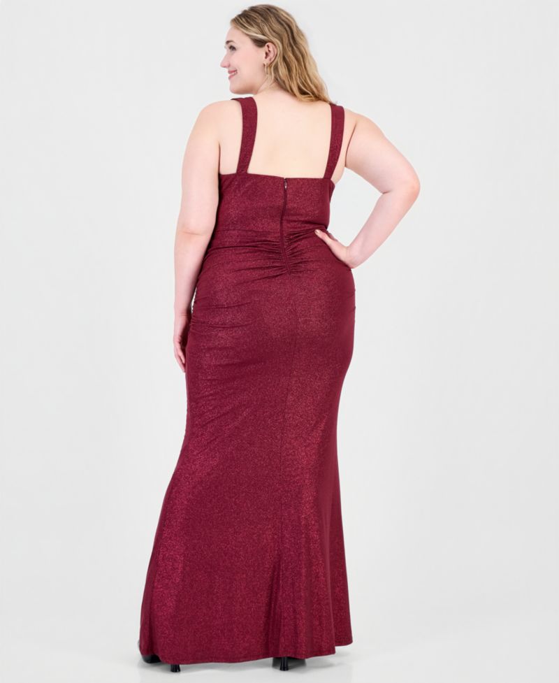 Plus Size Glitter Knit Drape Front Long Cowl Neck Dress