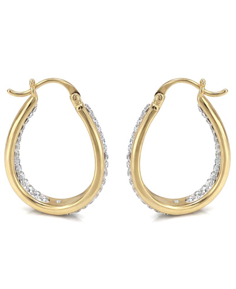 Crystal In & Out Teardrop Hoop Earrings in Silver Plate, Gold-Plate or Rose Gold Plate
