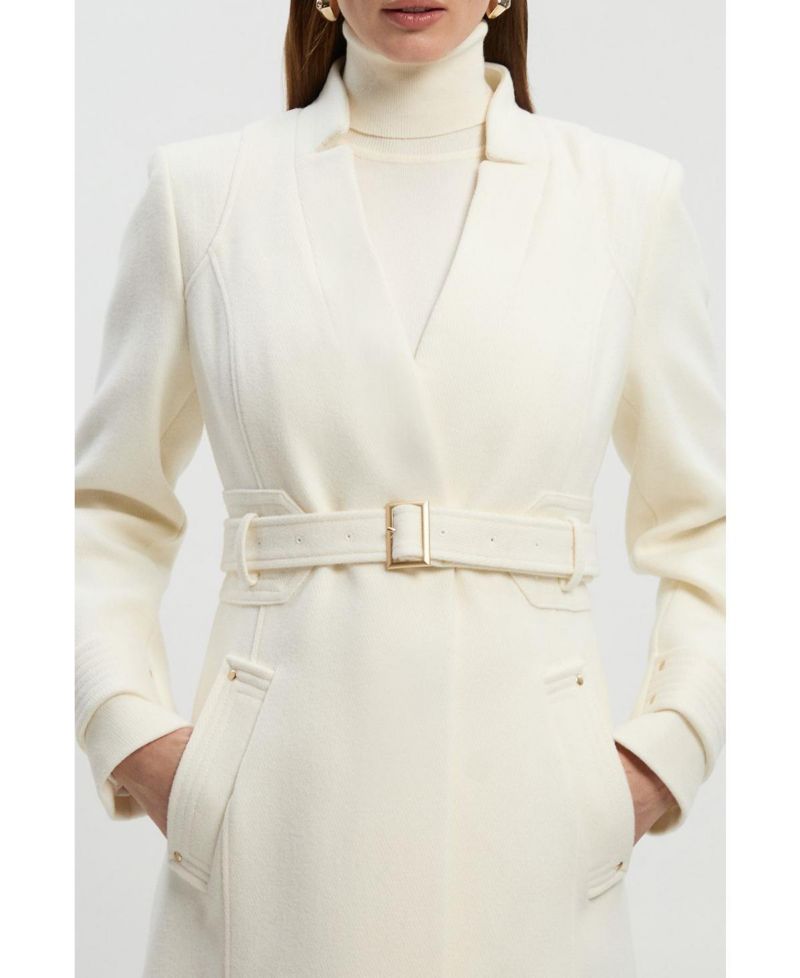 Women's Wool Notch Neck Belted Maxi Coat