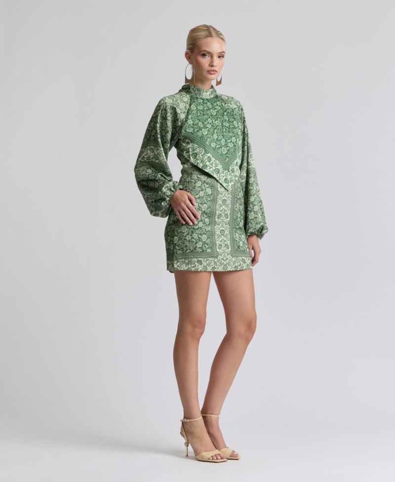 Women's Printed Satin High-Neck Scarf Mini Dress