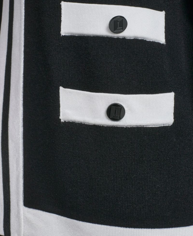 Petite Open-Front Long-Sleeve Knit Cardigan with Contrast Trim