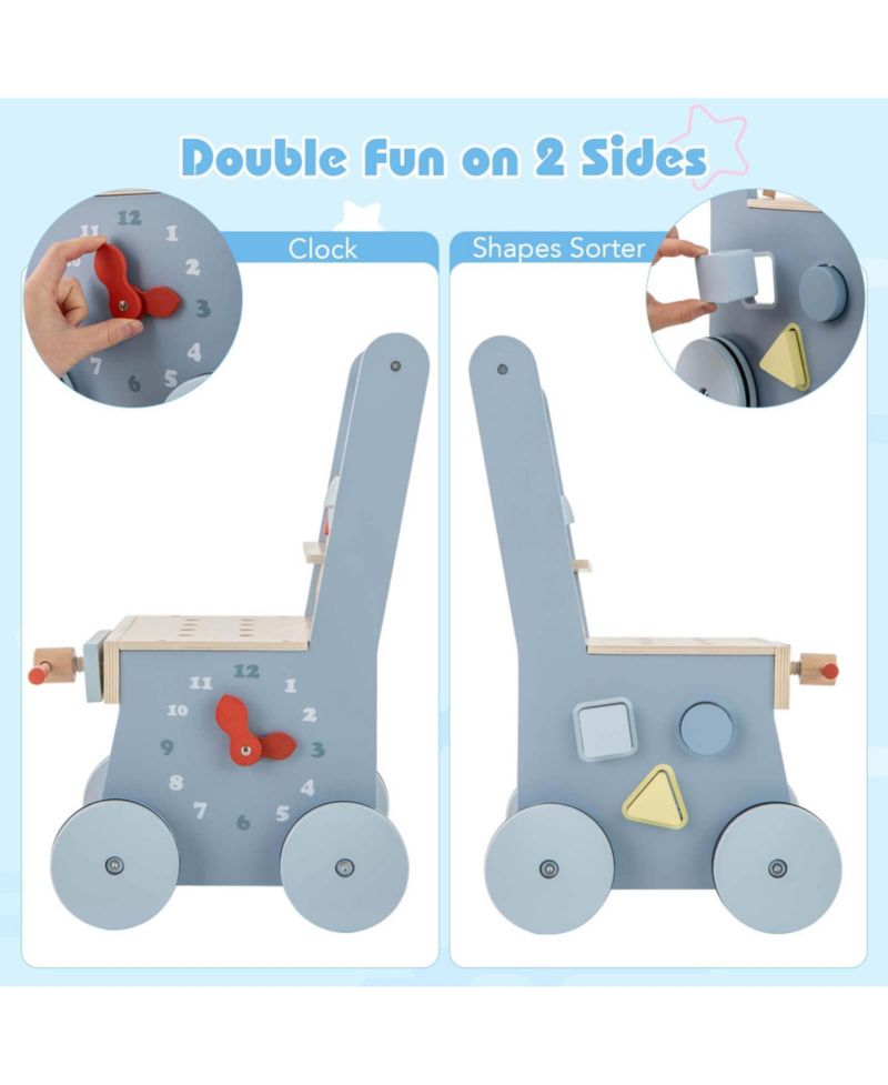 2-in-1 Wooden Baby Push Walker with Multi-Activity Center Bottom