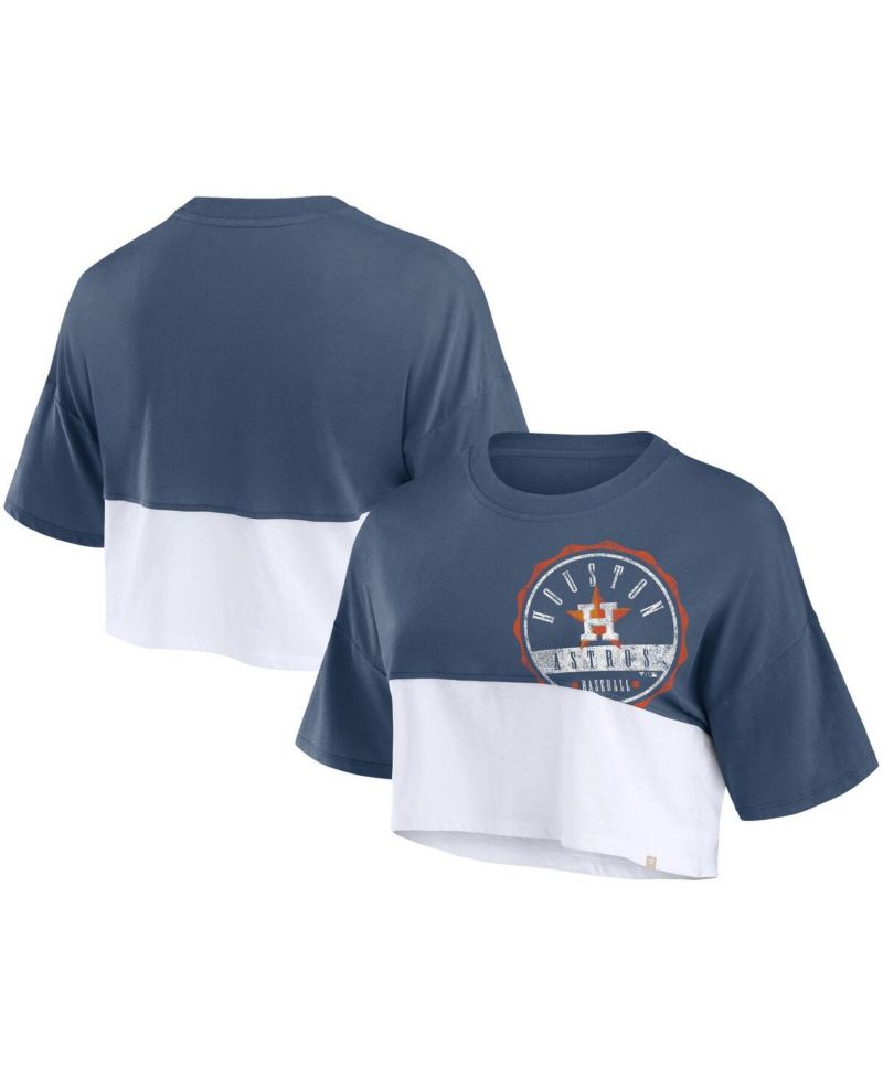 Women's Navy/White Houston Astros Color Split Boxy Cropped T-Shirt