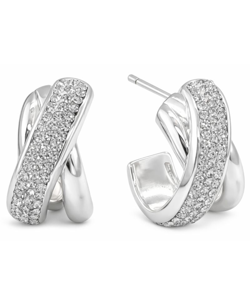 Clear Crystal X Center C Hoop Post Earrings