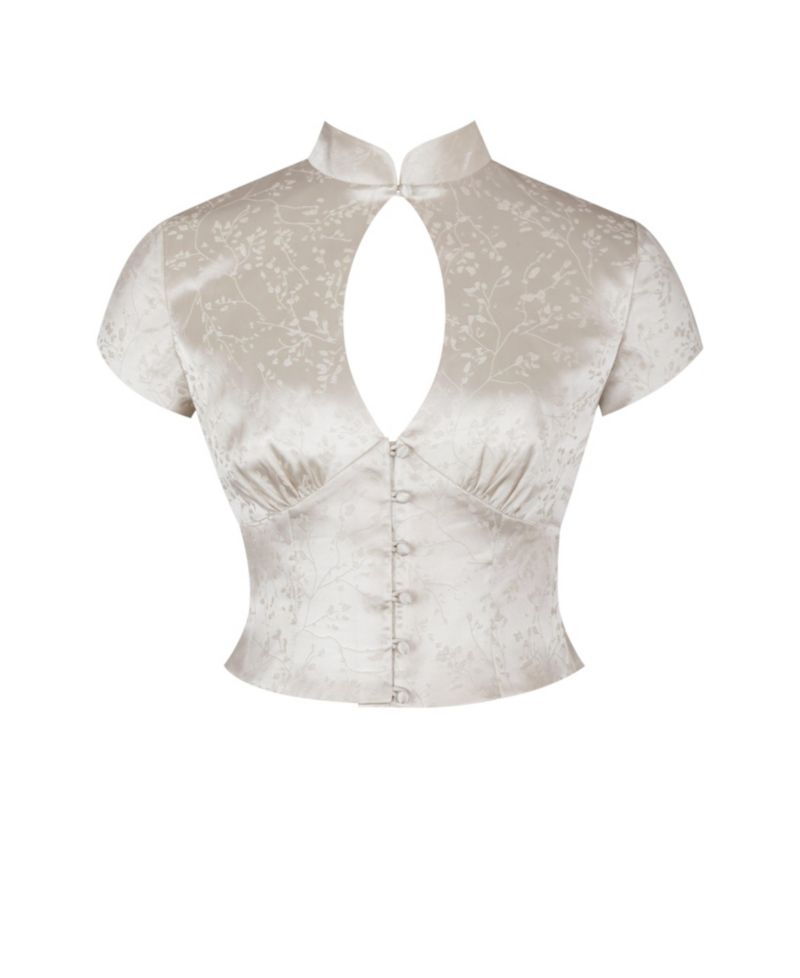 Women's Galilea Button-Up Floral-Print Keyhole Mandarin Collar Top