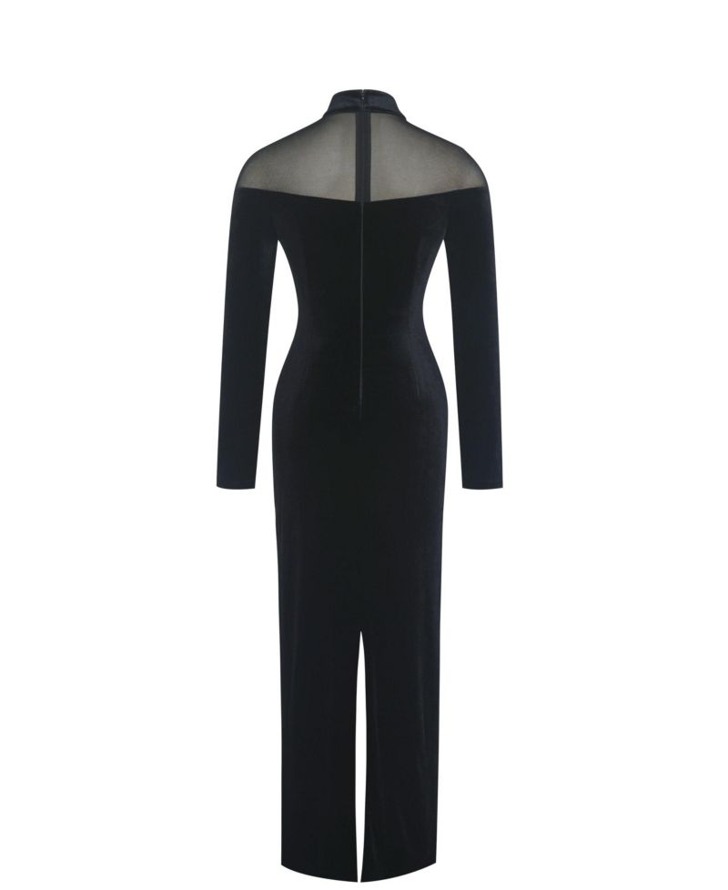 Women's Blair Black Sheer Mock Neck Maxi Dress