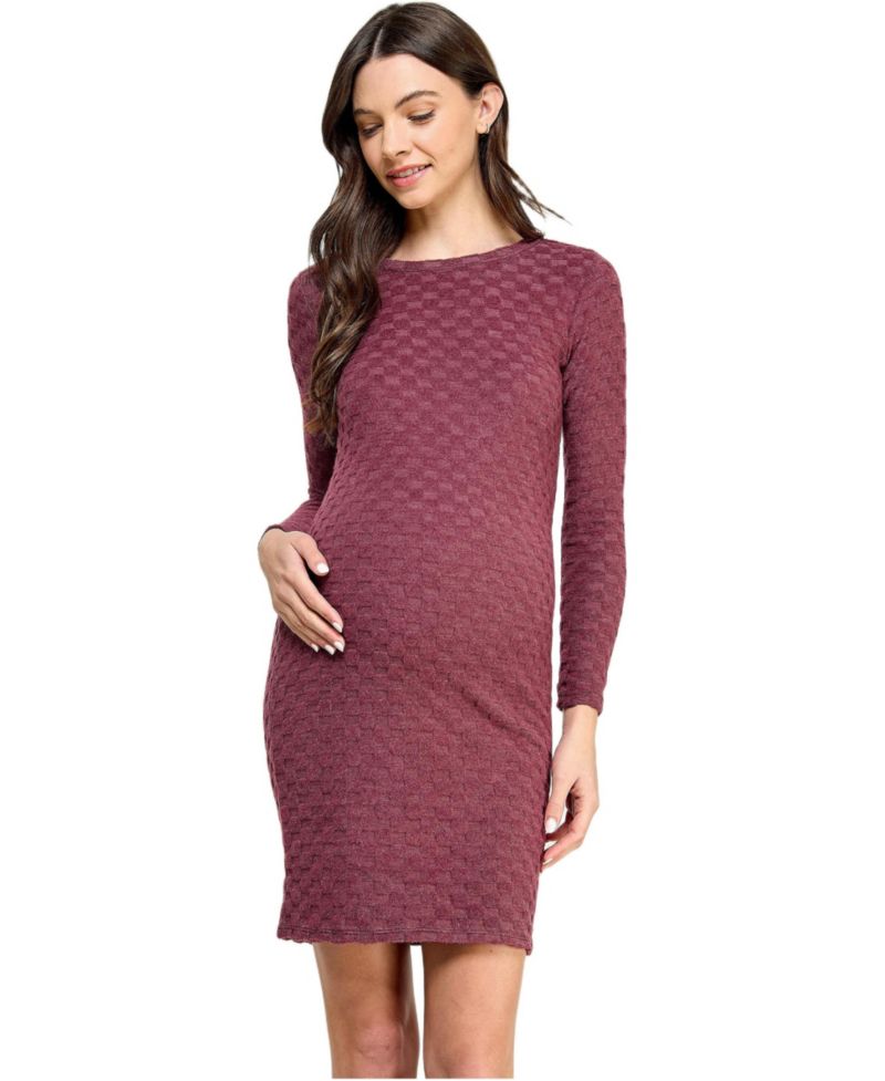 Women's Round Neck Long Sleeve Textured Knit Dress