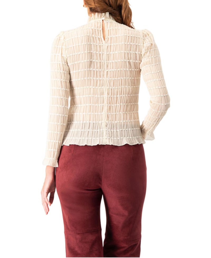 Women's Textured Long Sleeve Blouse with High Neck