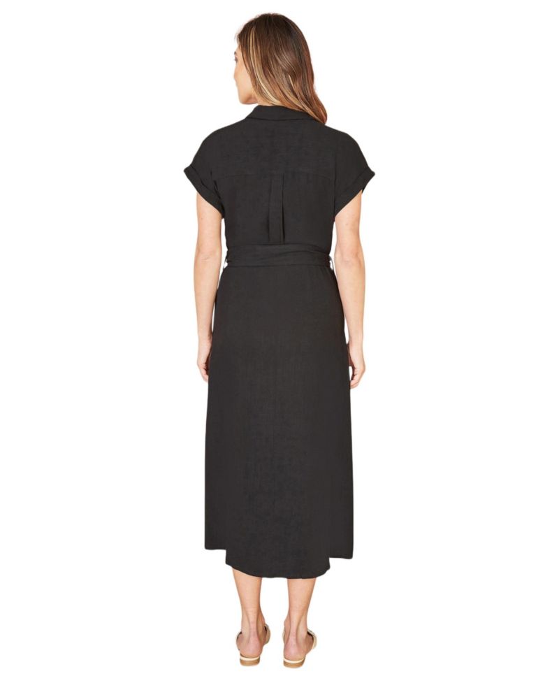 Women's Linen Look Midi Shirt Dress
