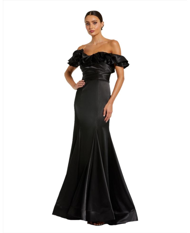 Women's Satin Ruffle Off the Shoulder Mermaid Gown