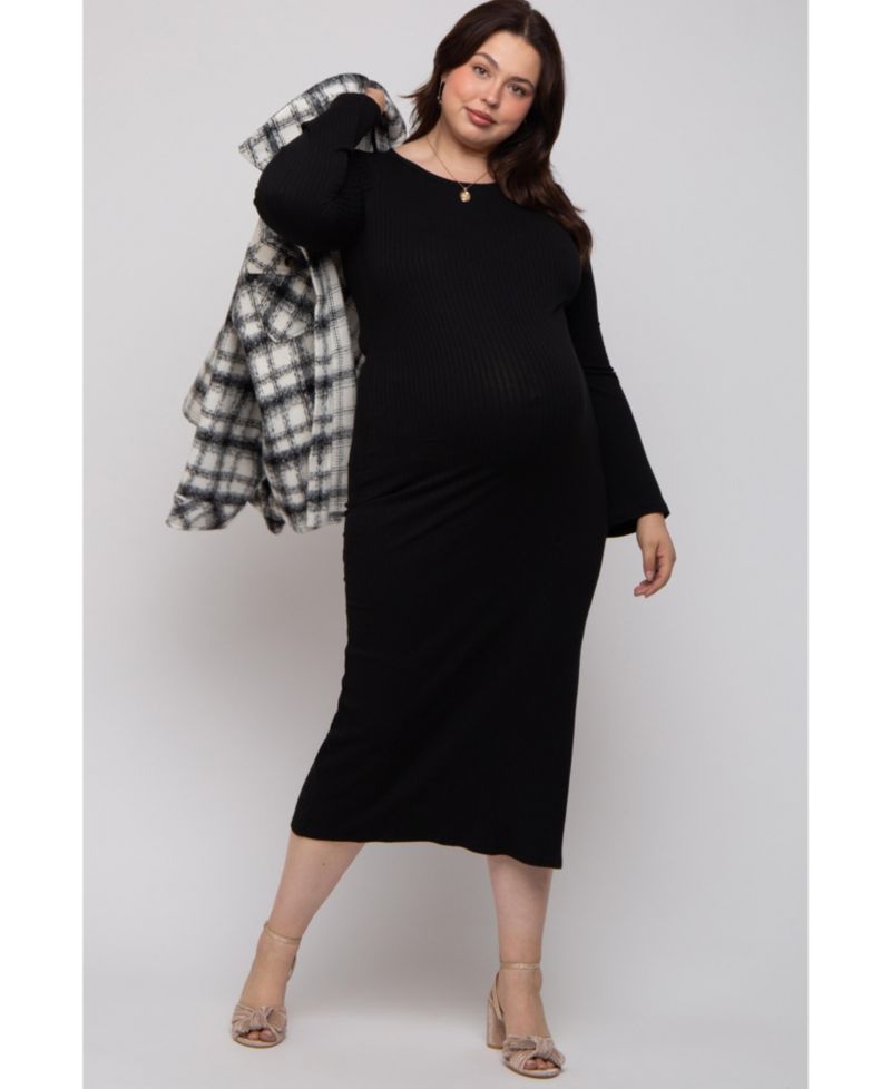 Plus Size Ribbed Side Slit Maxi Dress