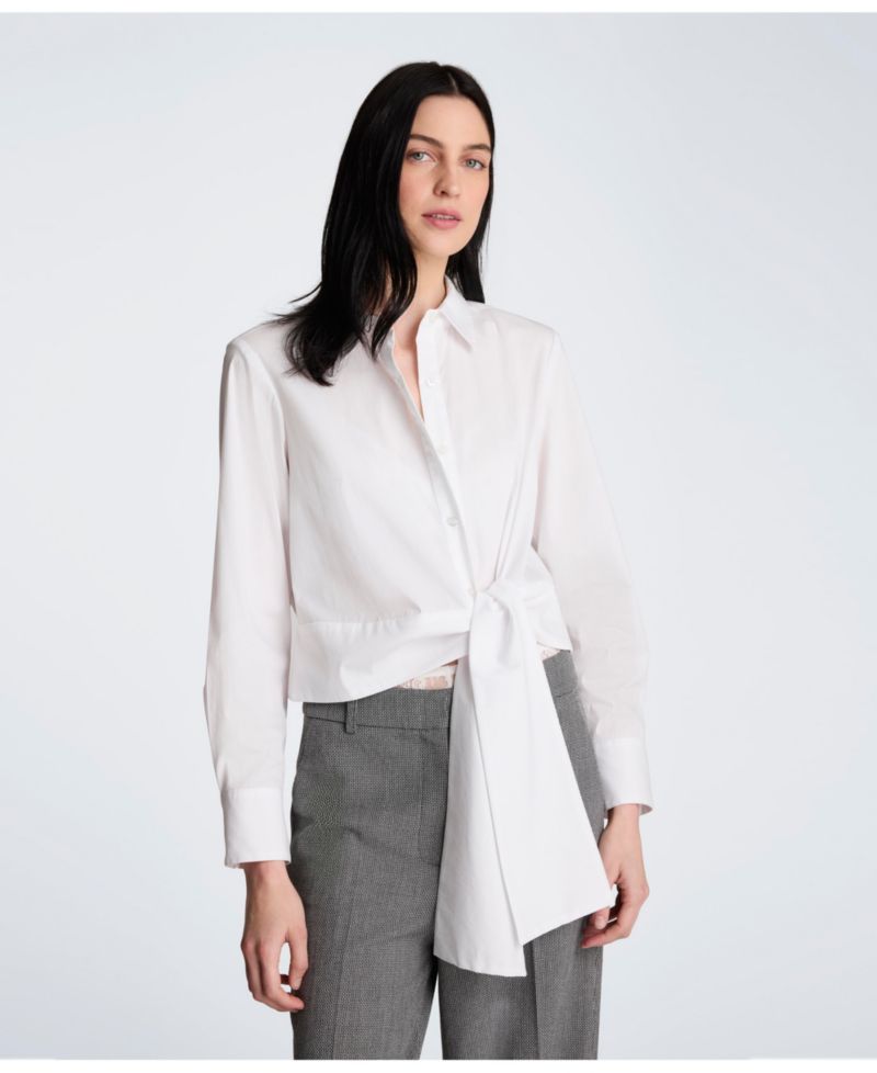 Women's Collared Button Down Shirt with Tie Waist