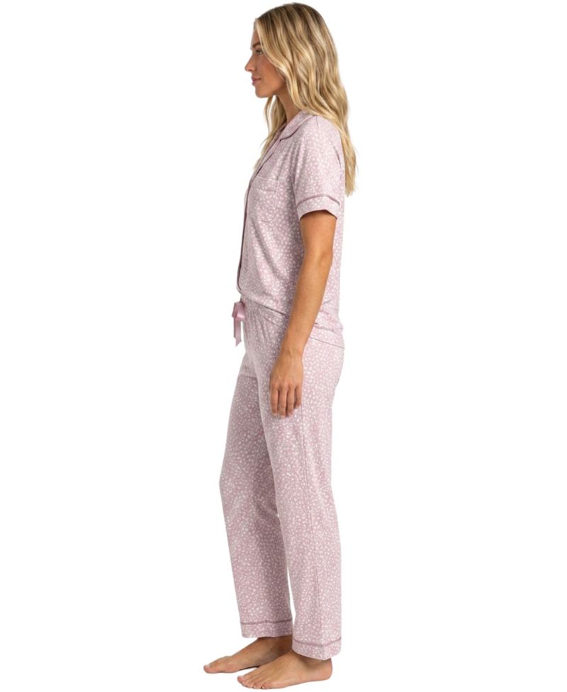 Women's Satin Piping Notch Collar Pajama Set, 29" Inseam