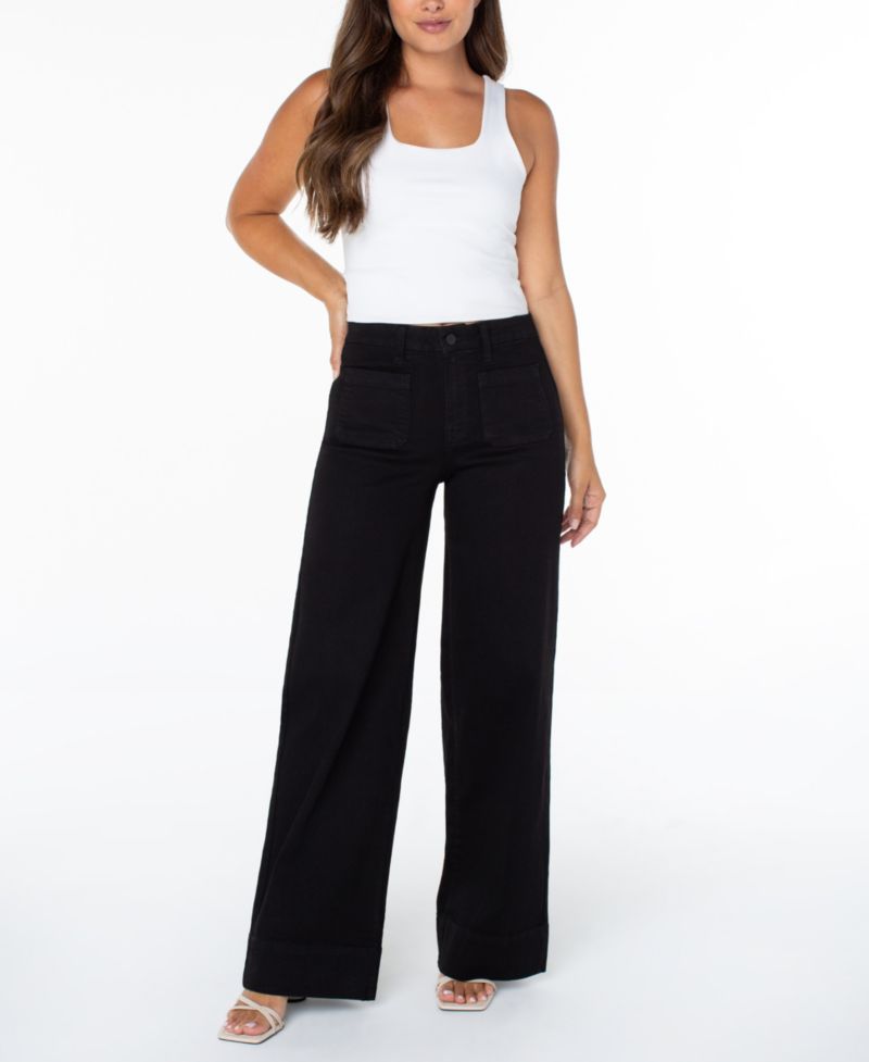 Juniors' High-Rise Patch-Pocket Wide-Leg Jeans