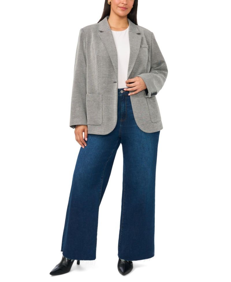 Plus Size Single-Button Mid-Length Stretch Blazer