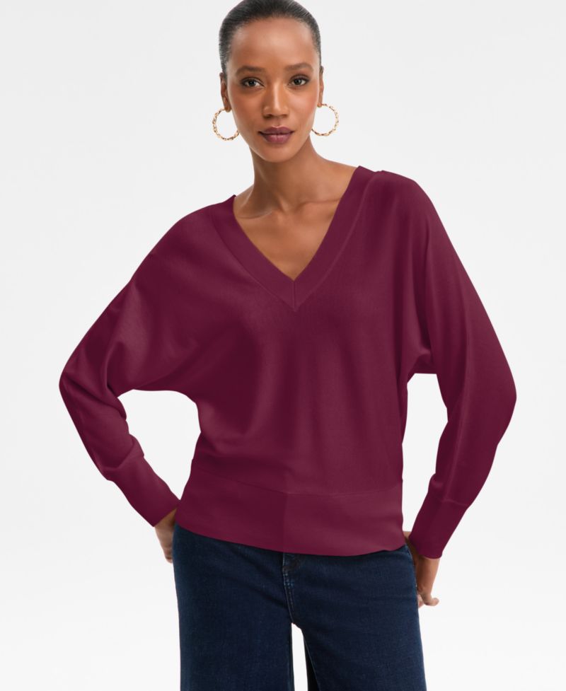 Women's Double V-Neck Dolman Sweater