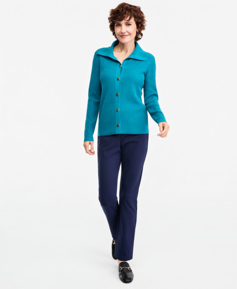 Petite Collared Long-Sleeve Button Cardigan