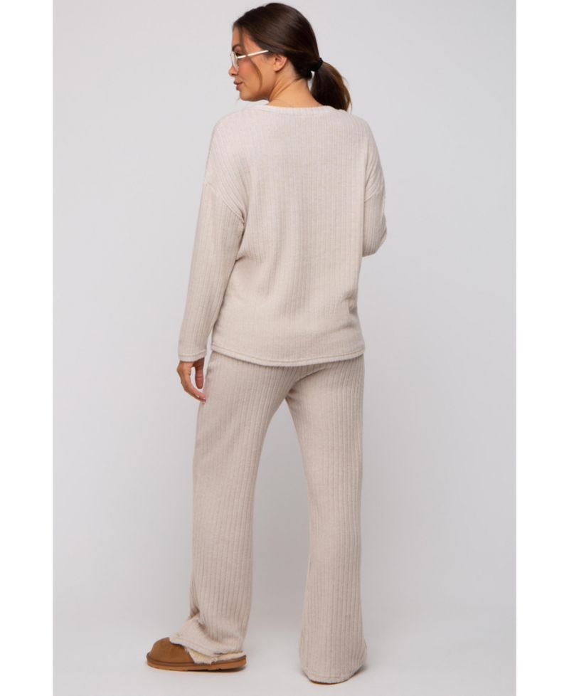 Women's Light Blue Ribbed Soft Knit Long Sleeve Pajama Set