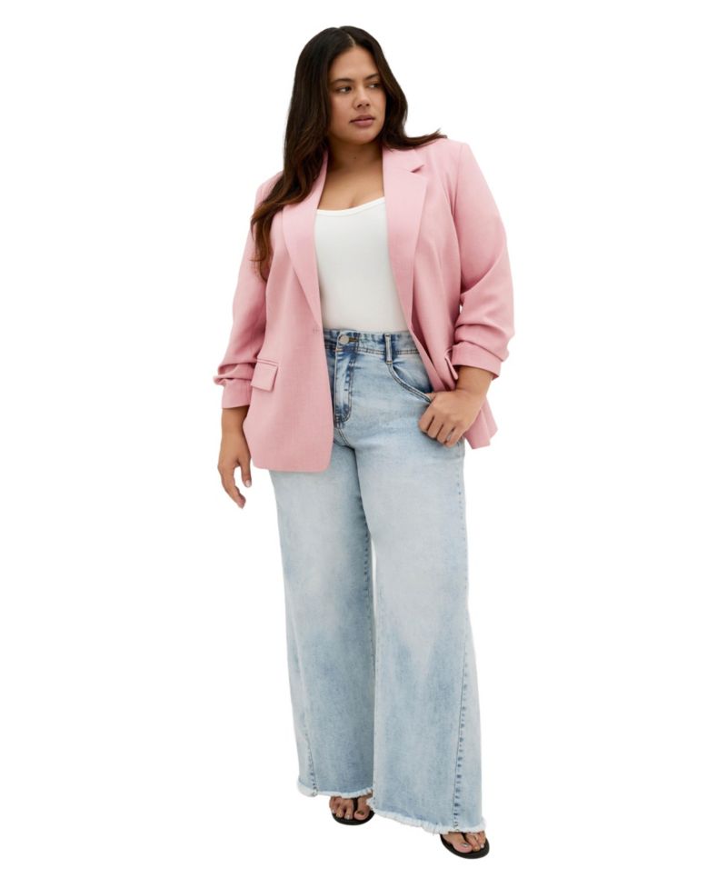 Plus Size Imogen Gathered-Elbow-Sleeve Hip-Length Blazer