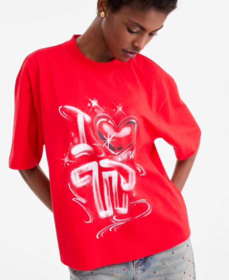 Adult Unisex Oversized Graffiti Screen-Print Short-Sleeve T-Shirt