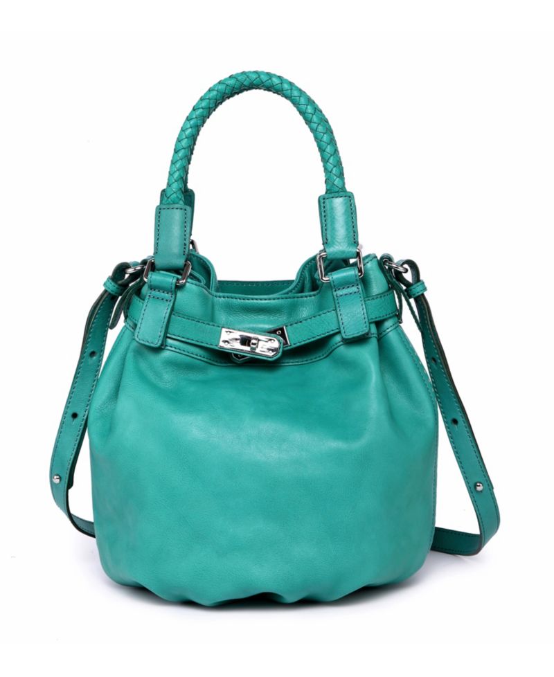Pumpkin Small Leather Crossbody Bucket Bag