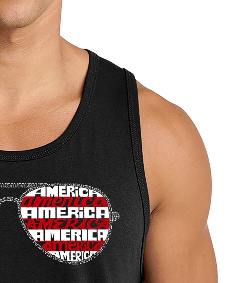 Men's American Flag Sunglasses Patriotic Word Art Graphic Tank Top