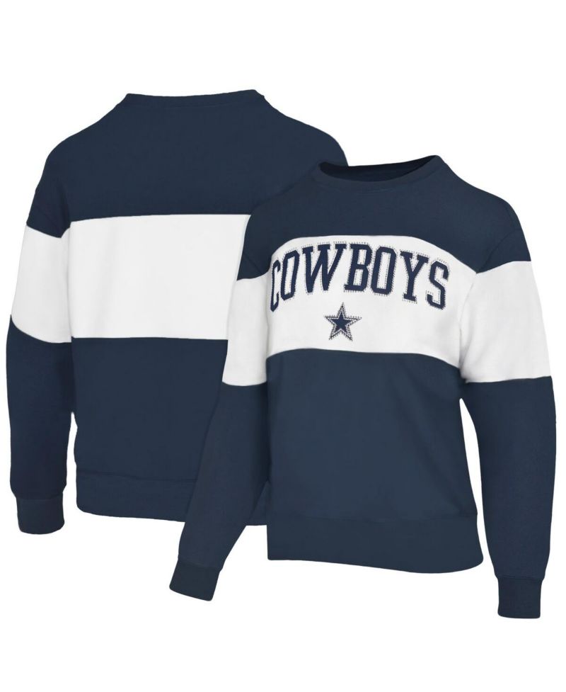 Women's Navy Dallas Cowboys Bling Color Block Terry Sweatshirt