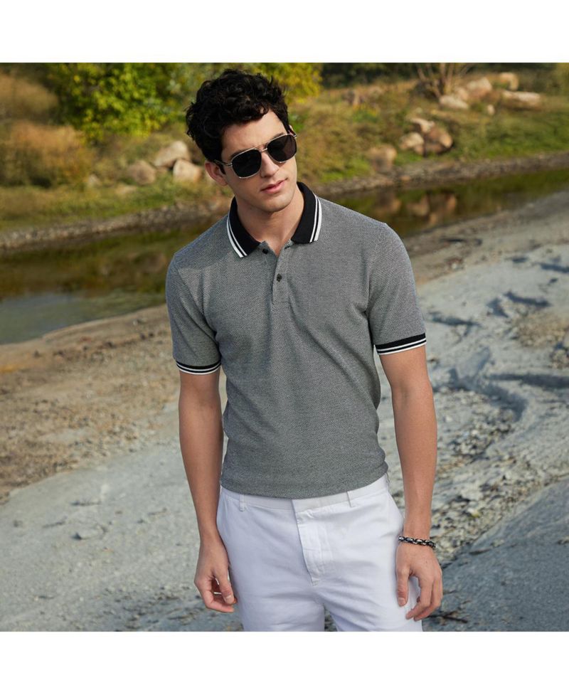 Men's Onyx Black Duo-Hue Knit Polo T-Shirt