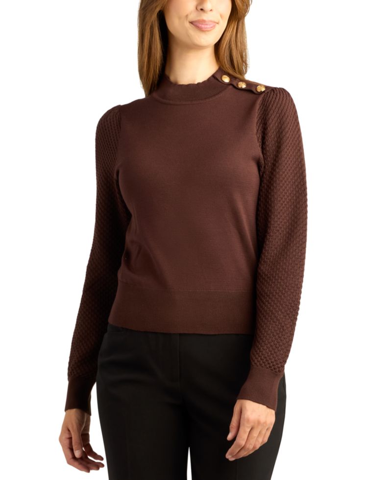 Juniors' Mock Neck Long-Sleeve Fitted Pullover