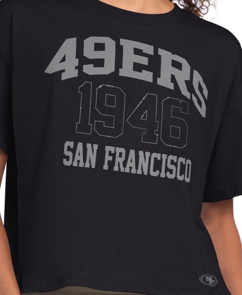 Women's Black San Francisco 49ers Rhinestone Boxy Cropped T-Shirt