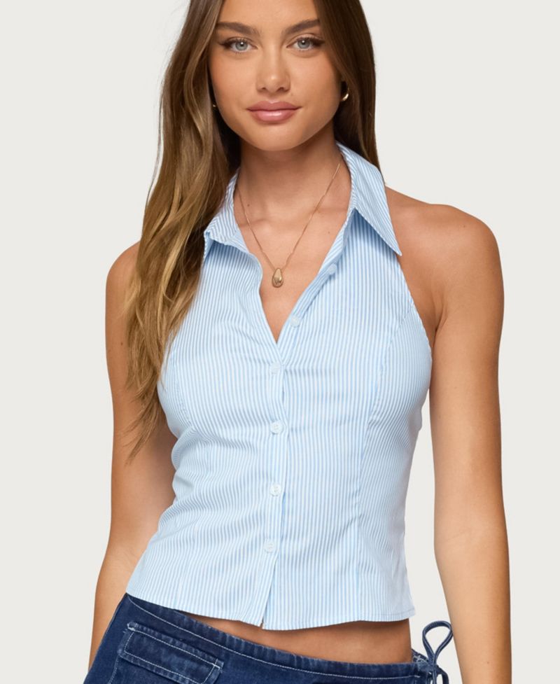 Women's Debra Tailored Pinstripe Button Up Top