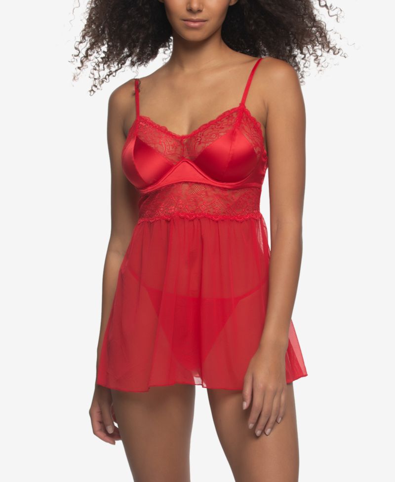 Women's Heat Satin and Lace Babydoll Set