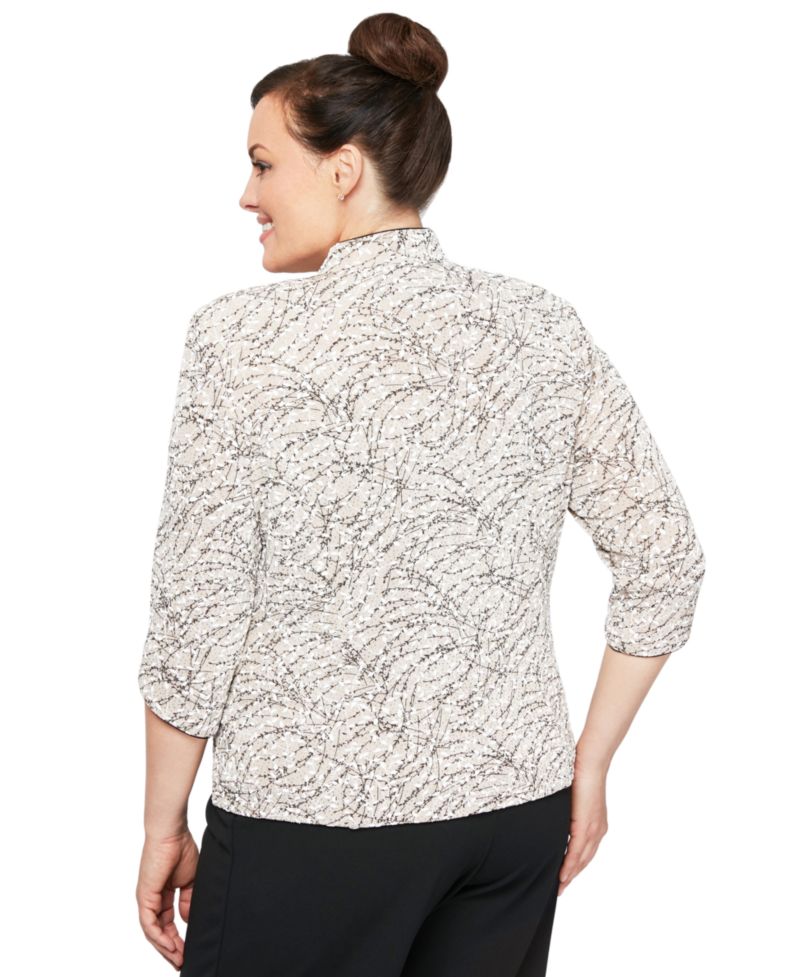 Plus Size Printed Mandarin Jacket & Top Set