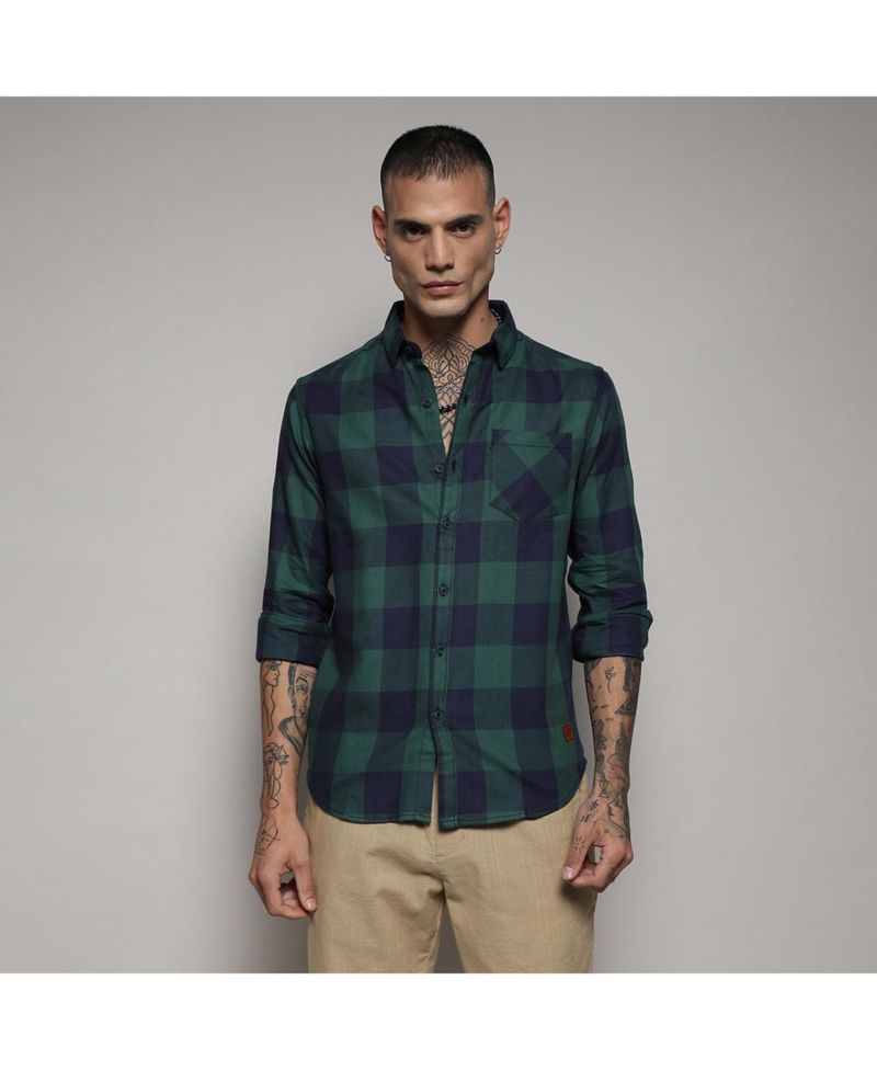 Men's Navy Blue & Forest Green Buffalo Check Shirt