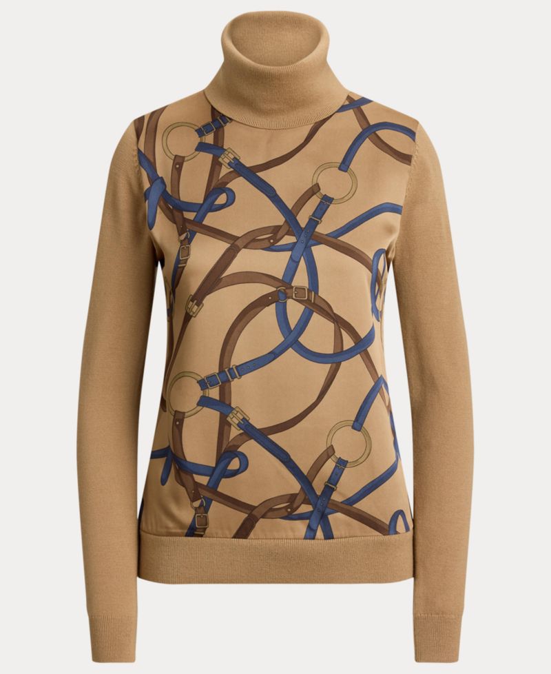 Women's Belting-Print Turtleneck Sweater