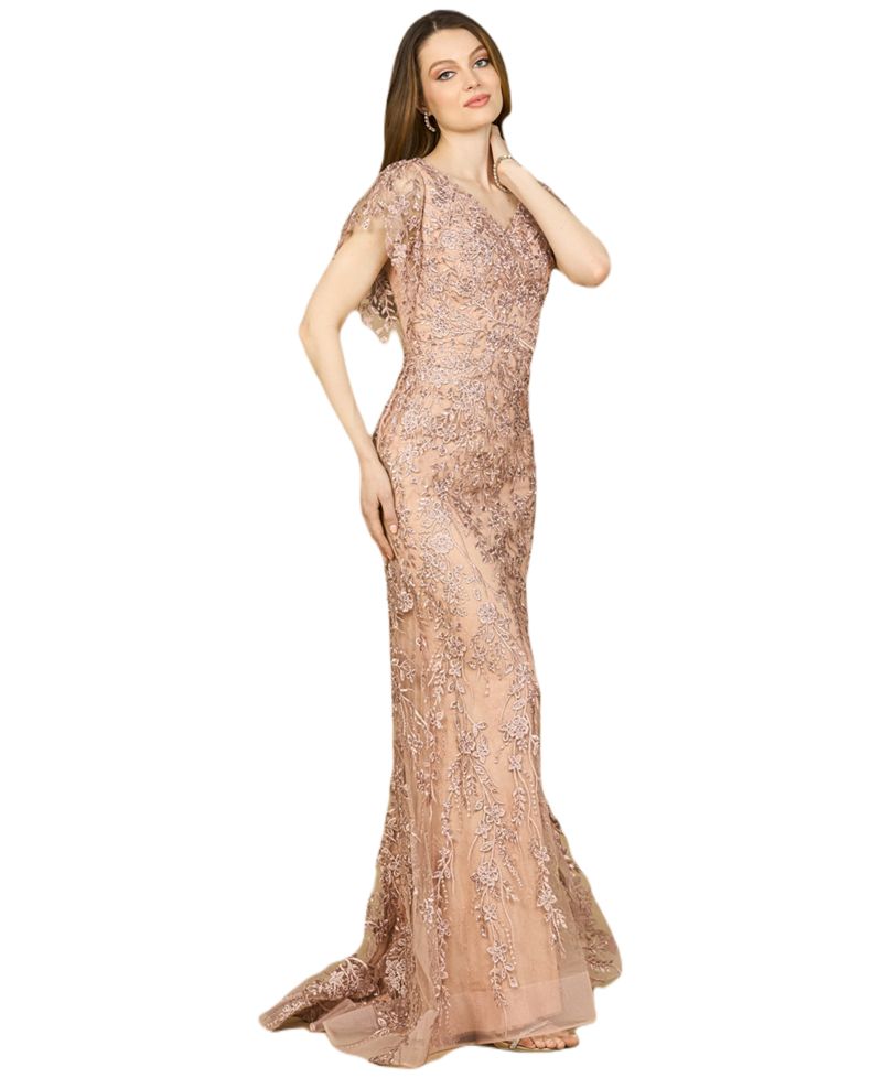 Women's Cap Sleeve Mermaid V-neck Gown
