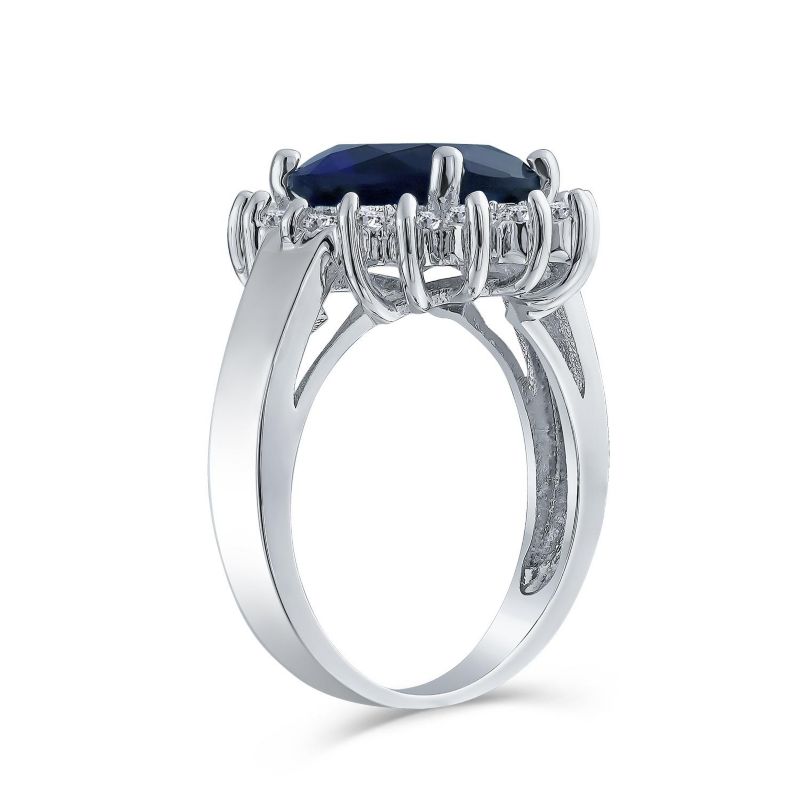 Classic 5CT Crown Halo Sapphire Blue CZ Promise Ring Silver Plated